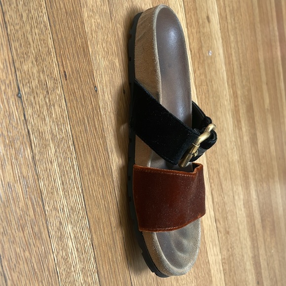 Suede Gold Buckle Slide Sandals - Picture 3 of 4